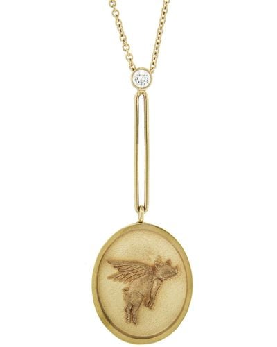 Retrouvai Grandfather Fantasy Flying Pig Yellow Gold Pendant Necklace, Trunk Show - Metallic