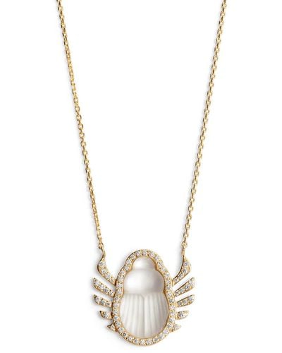 Lito Angelica Mother Of Pearl And Diamond Yellow Gold Necklace - White