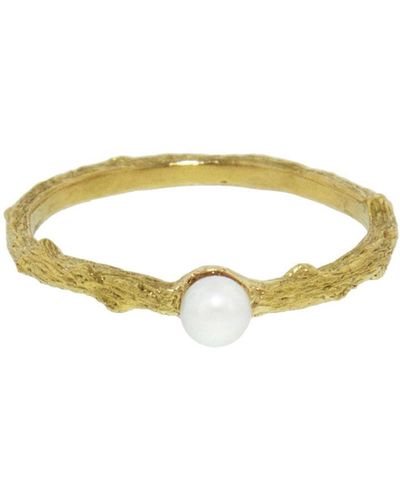 Cathy Waterman Cultured Pearl Center Branch Thorn Yellow Gold Ring - Metallic