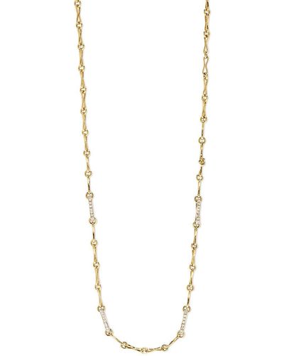 Azlee 20 Inch Small Circle Pavé Diamond Links Handmade Chain Yellow Gold Necklace - Metallic