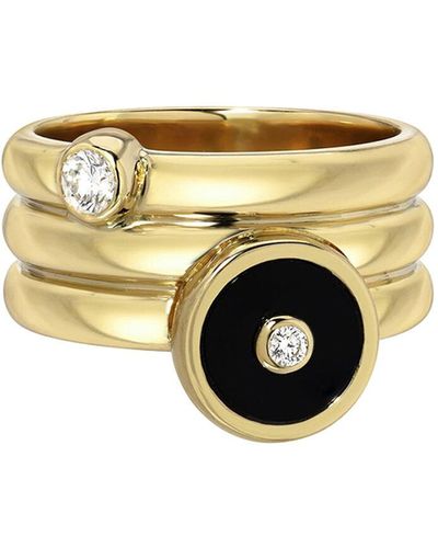 Retrouvai Triple Coil Mini Black Onyx And Diamond Compass Yellow Gold Ring, 3.5 - White