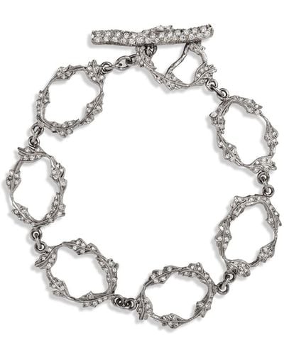 Cathy Waterman Pave Leaf Frame With Diamond Toggle Platinum Bracelet - White