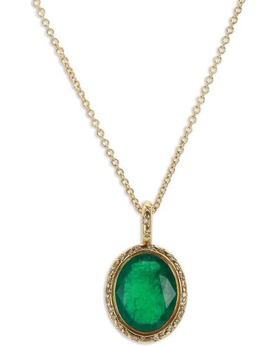Octavia Elizabeth Emerald Imogen Yellow Gold Pendant Necklace - Green