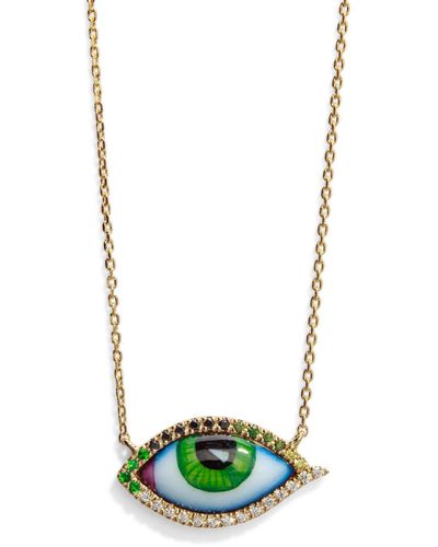 Lito Petit Vert Diamond, Tsavorite, And Green Enamel Evil Eye Yellow Gold Necklace
