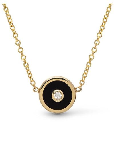 Retrouvai Mini Black Onyx And Diamond Compass Yellow Gold Necklace - Metallic