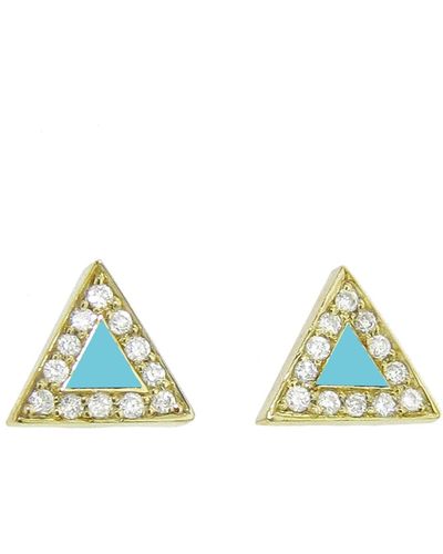 Jennifer Meyer Diamond Turquoise Inlay Triangle Stud Yellow Gold Earrings - Blue