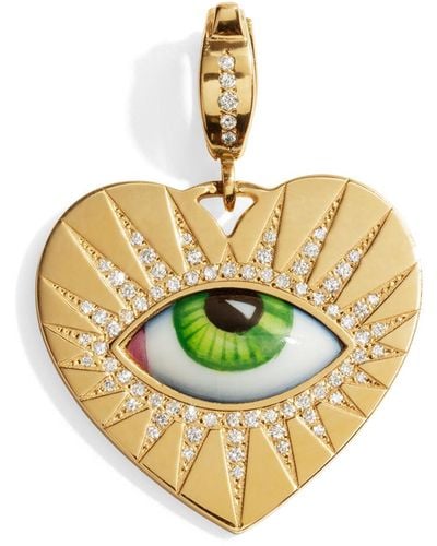 Lito Vert Enamel And Diamond Evil Eye Yellow Gold Heart Charm - Metallic