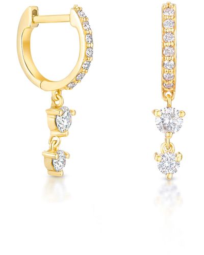 Carbon & Hyde Stardust Double Diamond Drop Yellow Gold Huggies - White
