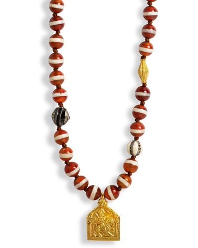 Ileana Makri Striped Brown Agate And Multi-color Stone Beaded Charm Necklace - Metallic