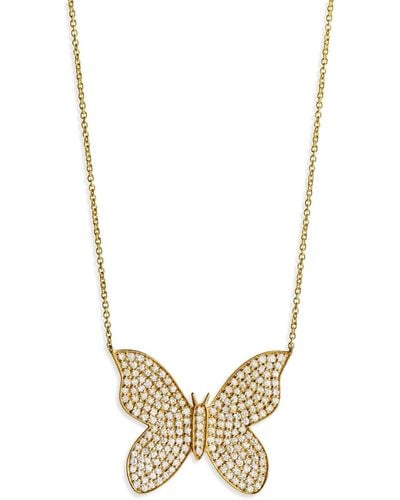 Sydney Evan Large Pavé Butterfly Yellow Gold Necklace - Metallic