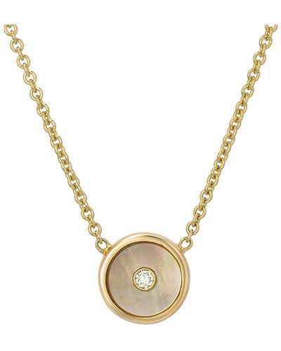 Retrouvai Mini Dark Mother Of Pearl And Diamond Compass Yellow Gold Necklace - Metallic