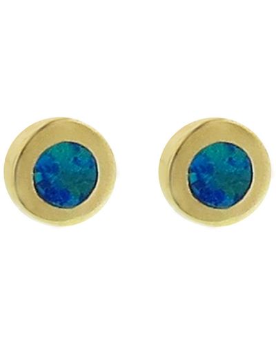 Jennifer Meyer Opal Inlay Circle Stud Yellow Gold Earrings - Blue