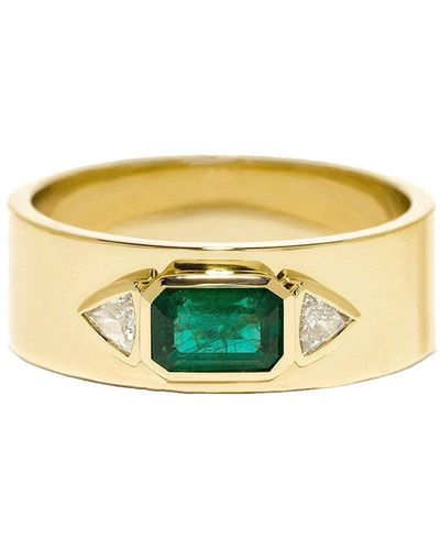 Azlee Emerald Nesw Diamond Yellow Gold Ring - Metallic