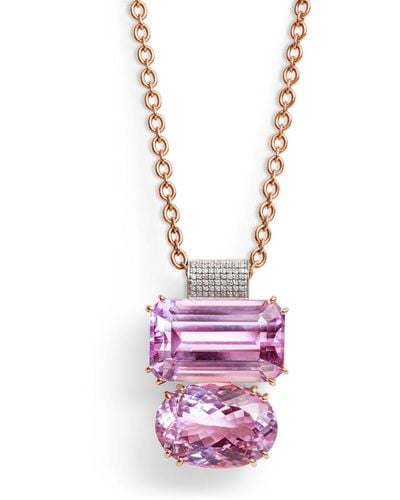 Irene Neuwirth Gemmy Gem Kunzite And Diamond Rose Gold Necklace - Pink