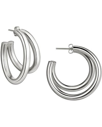Janis Savitt Double Hoop Rhodium Earrings - Metallic