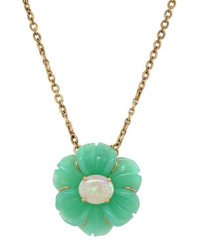 Irene Neuwirth Carved Chrysoprase And Opal Tropical Flower Yellow Gold Necklace - Metallic