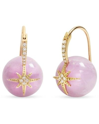 Sydney Evan Pavé Diamond Starburst Kunzite Bead Yellow Gold Earrings - Pink