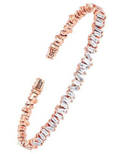 Suzanne Kalan Small Flexible White Diamond Baguette Firework Rose Gold Bangle Bracelet, Stock
