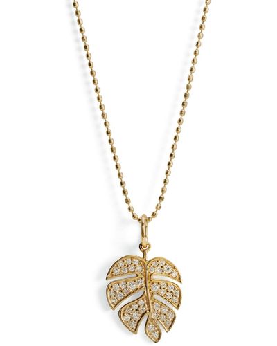 Sydney Evan Medium Diamond Monstera Leaf Yellow Gold Charm Necklace - Metallic