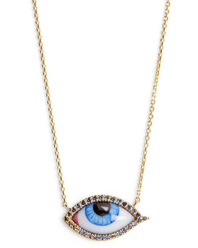 Lito Petit Bleu Enamel, Diamond, And Sapphire Evil Eye Yellow Gold Necklace - Blue