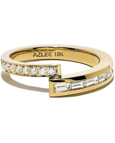 Azlee Pavé And Baguette Diamond Band Yellow Gold Ring - Metallic