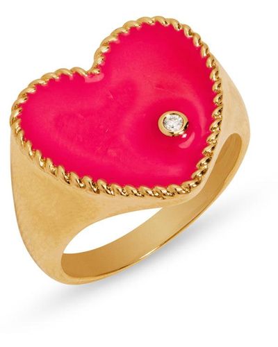 Yvonne Léon Large Pink Heart Cheveliere Yellow Gold Signet Ring