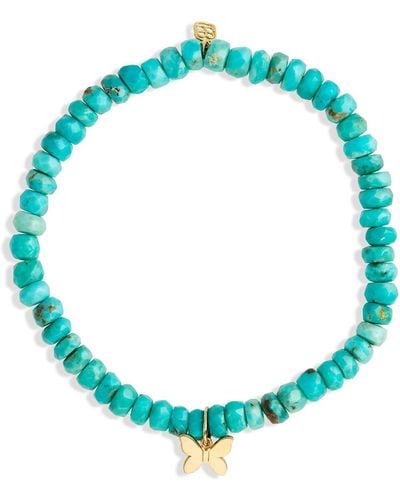 Sydney Evan Tiny Pure Butterfly On Turquoise Beaded Bracelet - Blue