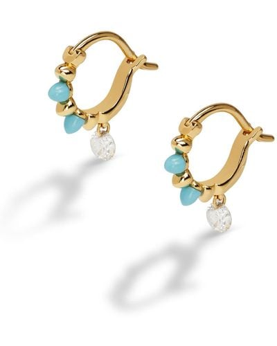 Raphaele Canot Turquoise Spike And Set Free Diamond Yellow Gold Hoop Earrings - White