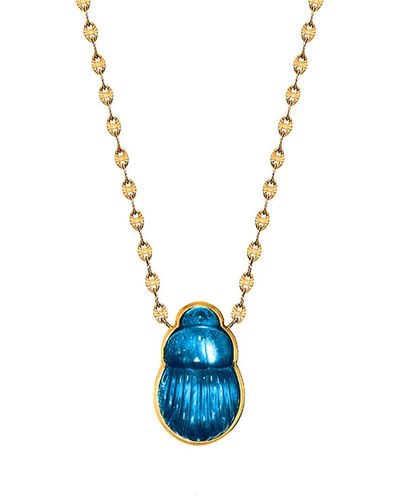 Lito Blue Chalcedony Scarab Sienna Yellow Gold Necklace