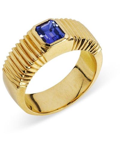 Retrouvai One-of-a-kind Pleated Tanzanite Solitaire Yellow Gold Band - Metallic