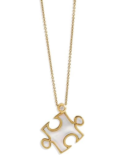 Retrouvai Mother Of Pearl Inlay Impetus Puzzle Pendant Yellow Gold Necklace, Stock - Metallic