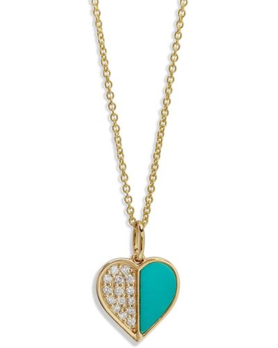 Sydney Evan Diamond & Turquoise Inlay Heart Yellow Gold Necklace - Blue