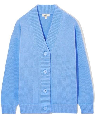 COS Cocooning Wool V-neck Cardigan - Blue
