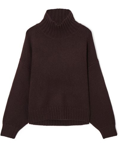COS Chunky Pure Cashmere Turtleneck Jumper - Brown