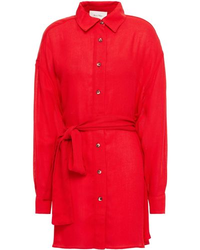 American Vintage Belted Lyocell-crepe Shirt - Red