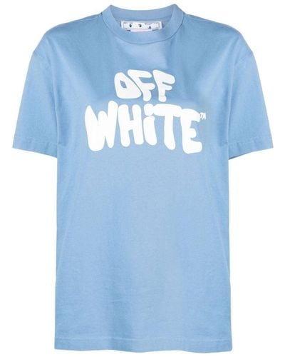 Off-White c/o Virgil Abloh T-Shirt mit 70er-Logo-Print in gebrochenem Weiß - Blau