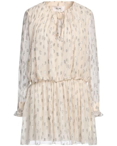 Celine Cream Mini Dress Silk, Metallic Polyester - Natural