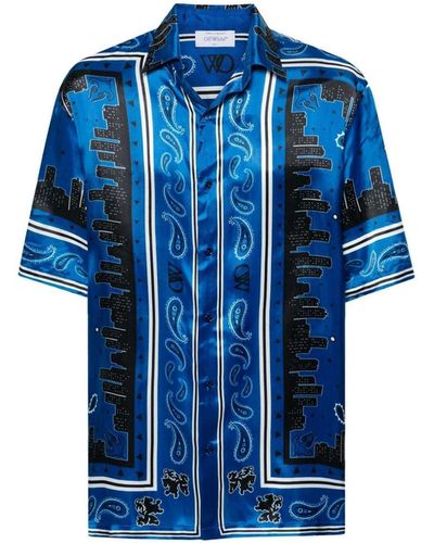 Off-White c/o Virgil Abloh Skyline Paisley Bowling Shirt con patrón - Azul