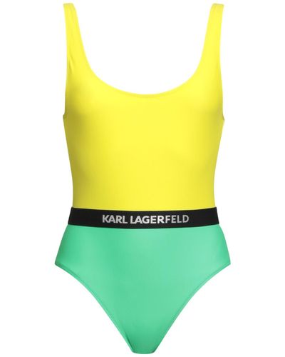 Karl Lagerfeld Colour-block Logo-band Swimsuit - Yellow