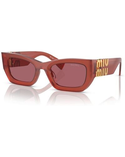 Miu Miu Eckige Sonnenbrille mit Logo - Rot