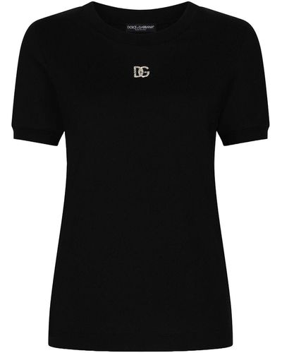 Dolce & Gabbana DG Crystal Logo T Shirt para - Negro