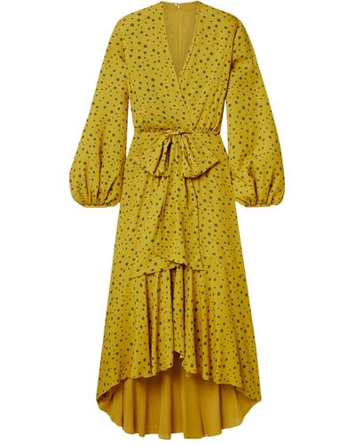 Silvia Tcherassi Giannini Wrap-effect Polka-dot Crepe De Chine Midi Dress - Yellow