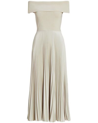 Polo Ralph Lauren Bardot-shoulder Stretch-woven Blend And Recycled-polyester Midi Dress - Natural