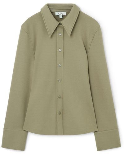 COS EXAGGERATED-COLLAR Jersey Shirt - Green