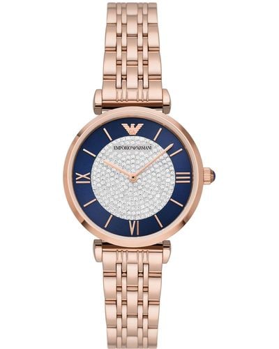 Emporio Armani Gianni T-bar Rose Gold Watch Ar11423 Stainless Steel - Blue