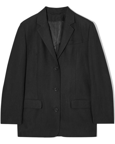 COS Belted Satin-lapel Tuxedo Blazer - Black