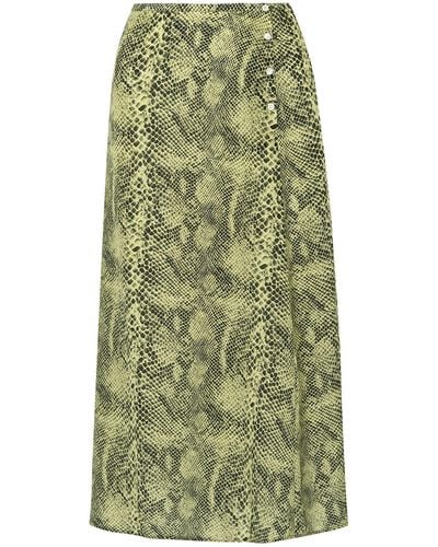 Sandy Liang Moody Snake-print Silk Crepe De Chine Midi Skirt - Green