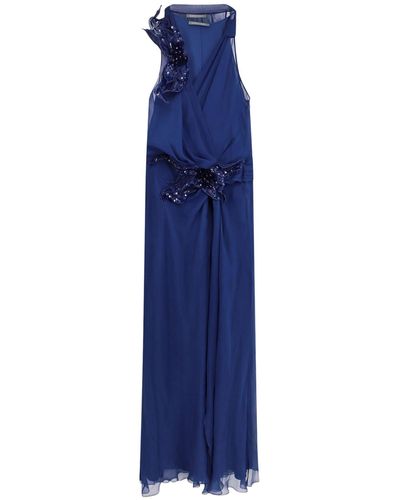 Alberta Ferretti Seidenkleid mit pailletten und v-ausschnitt - Blau