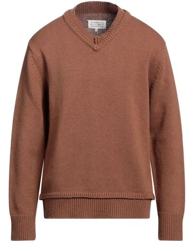 Maison Margiela Camel Sweater Wool, Linen, Cotton, Calfskin - Brown