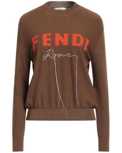 Fendi Logo-embroidered Fine-knit Jumper - Brown